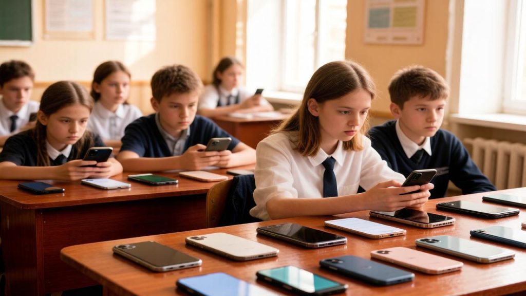   школьники телефонми