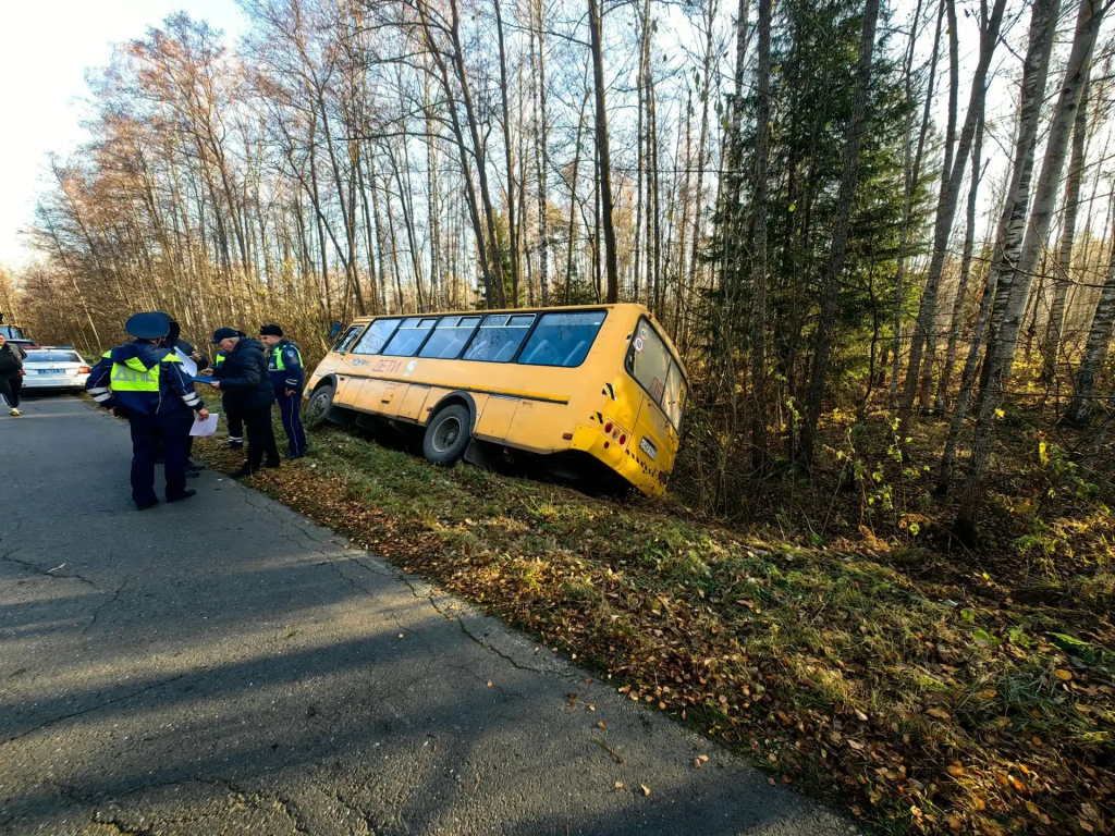 В Петушинском районе школьный автобус оказался в кювете
